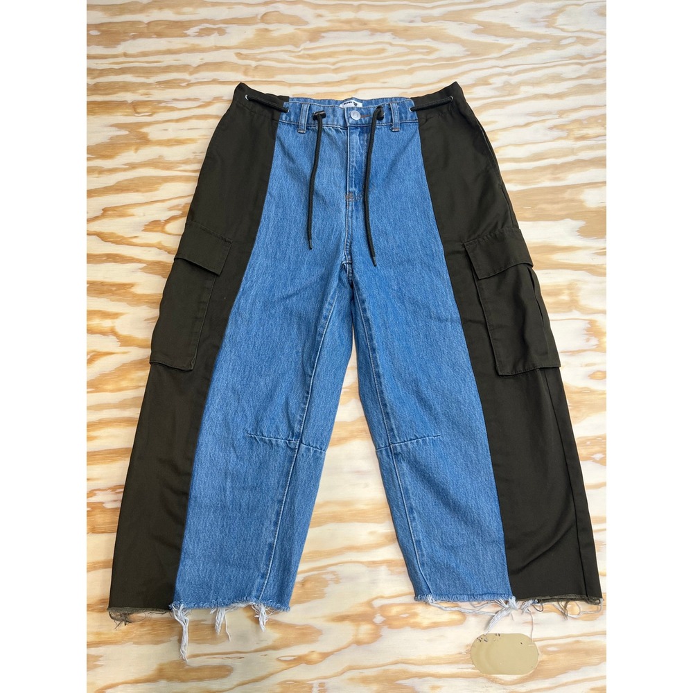 Future Collective Reese Blutstein Two Tone Denim Cargo Pants Olive Green Size 8